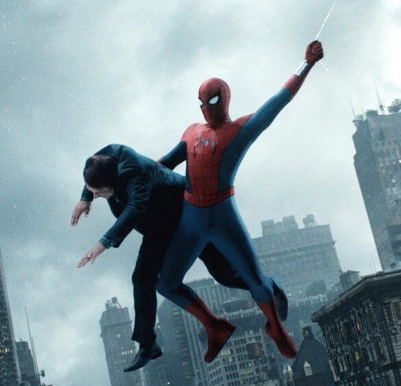 Tom Holland'ın Örümcek-Adam kostümüyle New York silüeti önünde durduğu 'Spider-Man: Brand New Day' filminin posteri.