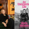 Feminist yazar ve aktivist Gloria Steinem'in kitaplarıyla birlikte bir portresi