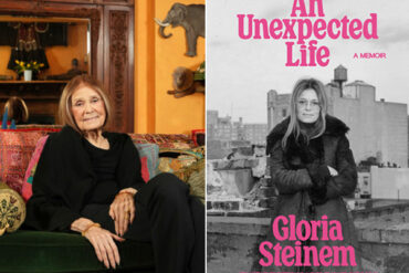 Feminist yazar ve aktivist Gloria Steinem'in kitaplarıyla birlikte bir portresi