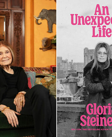 Feminist yazar ve aktivist Gloria Steinem'in kitaplarıyla birlikte bir portresi