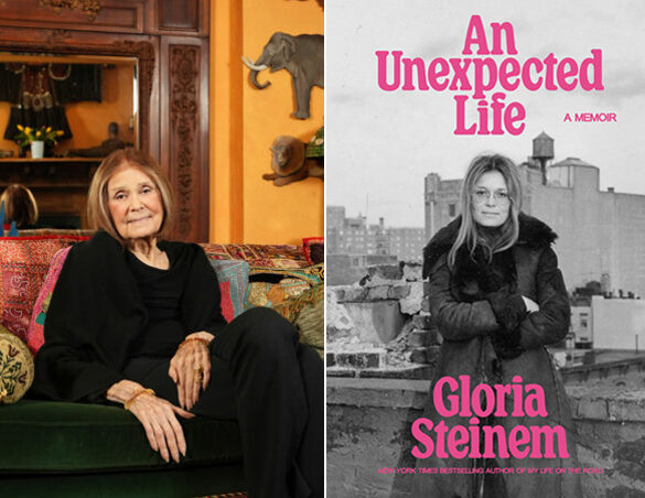 Feminist yazar ve aktivist Gloria Steinem'in kitaplarıyla birlikte bir portresi